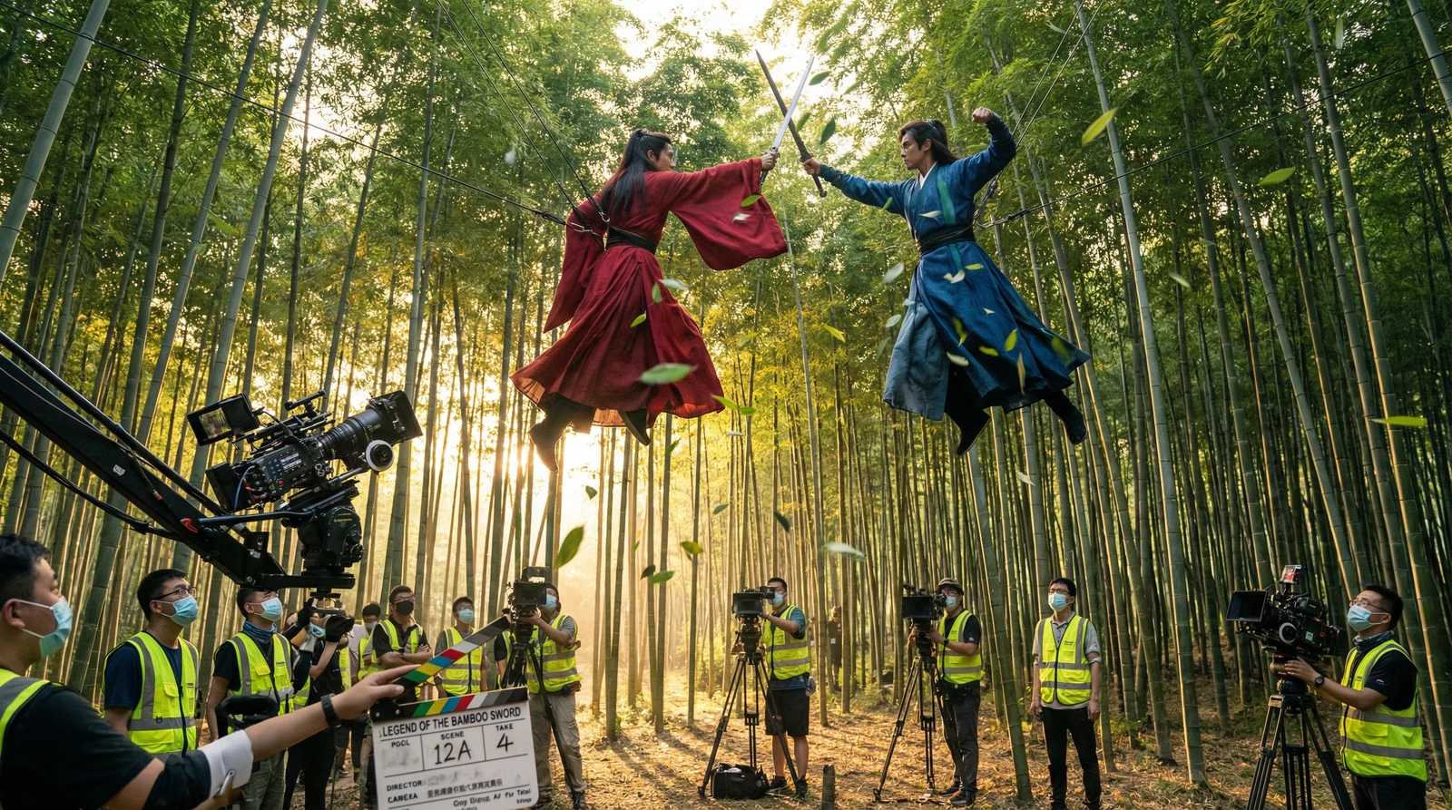 呦呦视频武侠动作片竹林对决拍摄现场